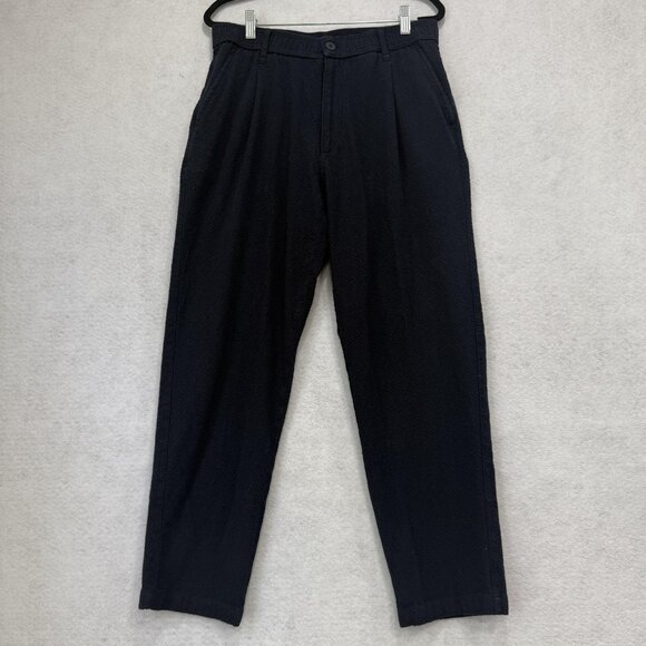 Zara Pants Mens Medium Navy Blue Textured Pleated Front Trousers Classic Fit - Picture 1 of 16